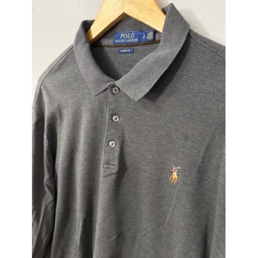 Polo Ralph Lauren Mens Long Sleeve Gray Classic Fit Polo Rugby Shirt Size L Pony